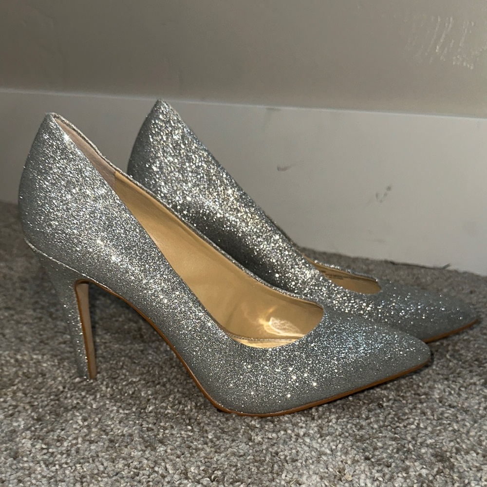 Shimmering Silver Glitter Heels